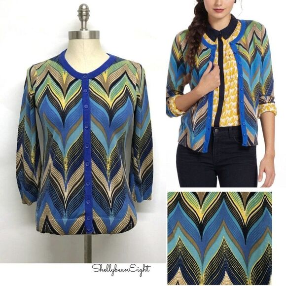 ANTHROPOLOGIE Seared Chevrons SWEATER Cardigan S - Picture 1 of 8